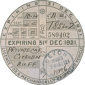 December 1921 Tax Disc