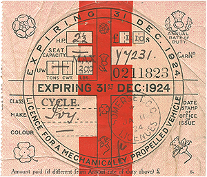 December 1924 tax disc with selvedge