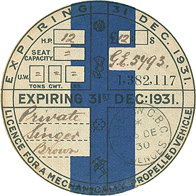 December 1931 Tax Disc