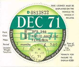 December 1971 farmers issue tax disc